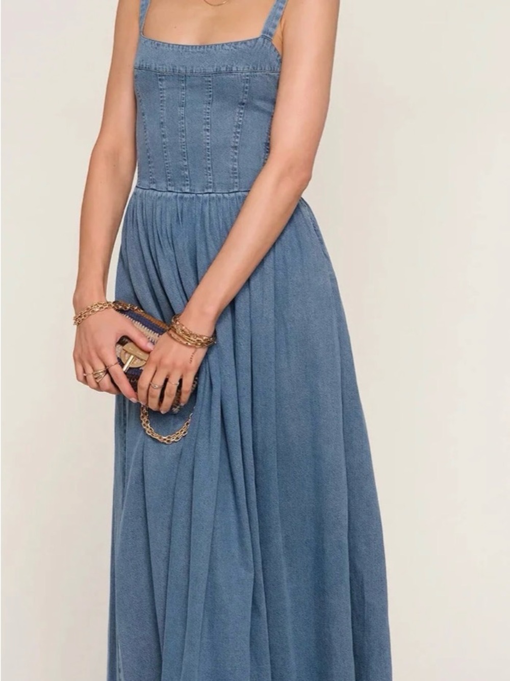 Heartloom Dusty Blue Denim-Style Maxi Dress